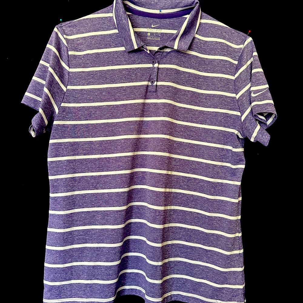 Nike Dri-Fit, XL, Purple and White Striped, Short Sleeve, Golf Shirt